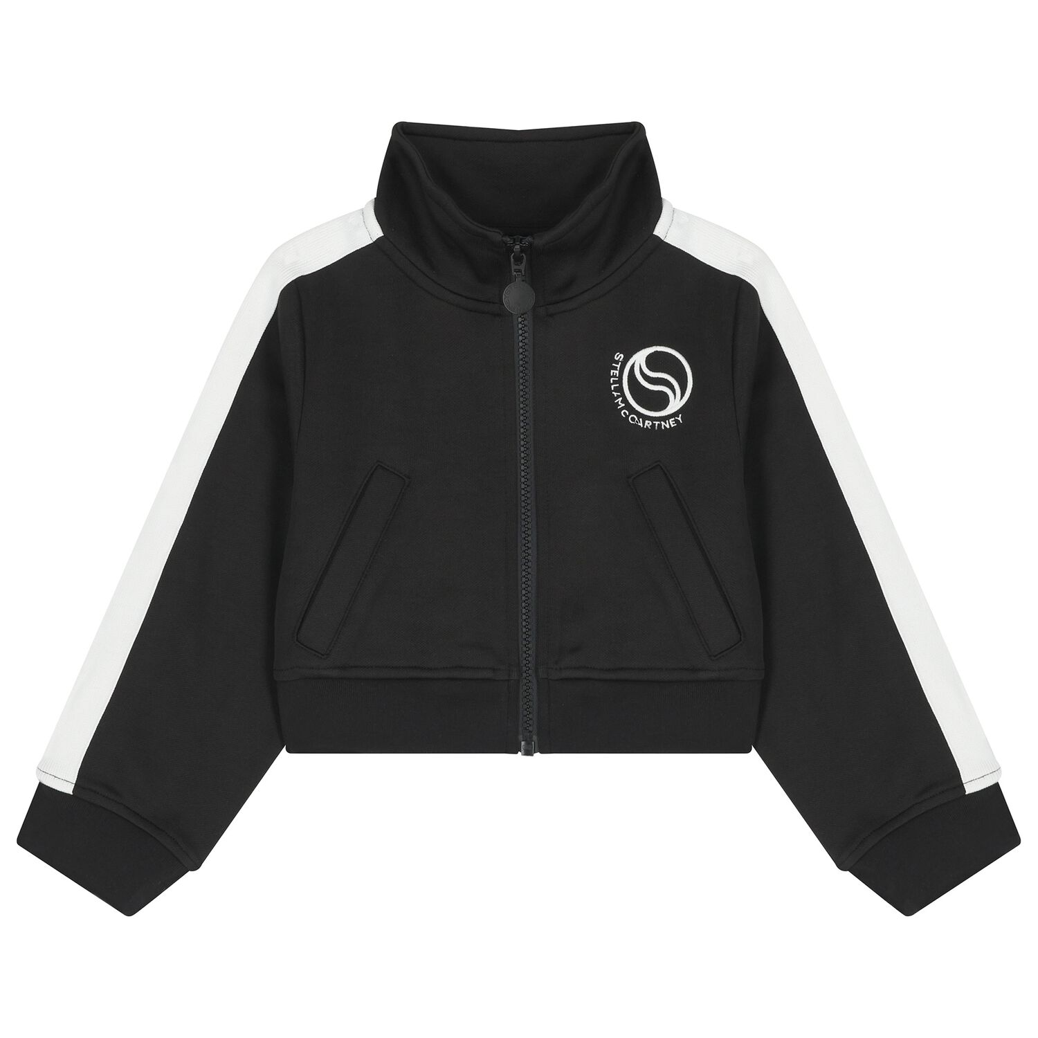 Girls Black Logo Zip Up Top, 1, hi-res