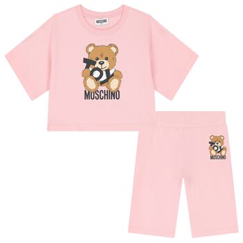 Girls Pink Teddy Bear Cycling Shorts Set