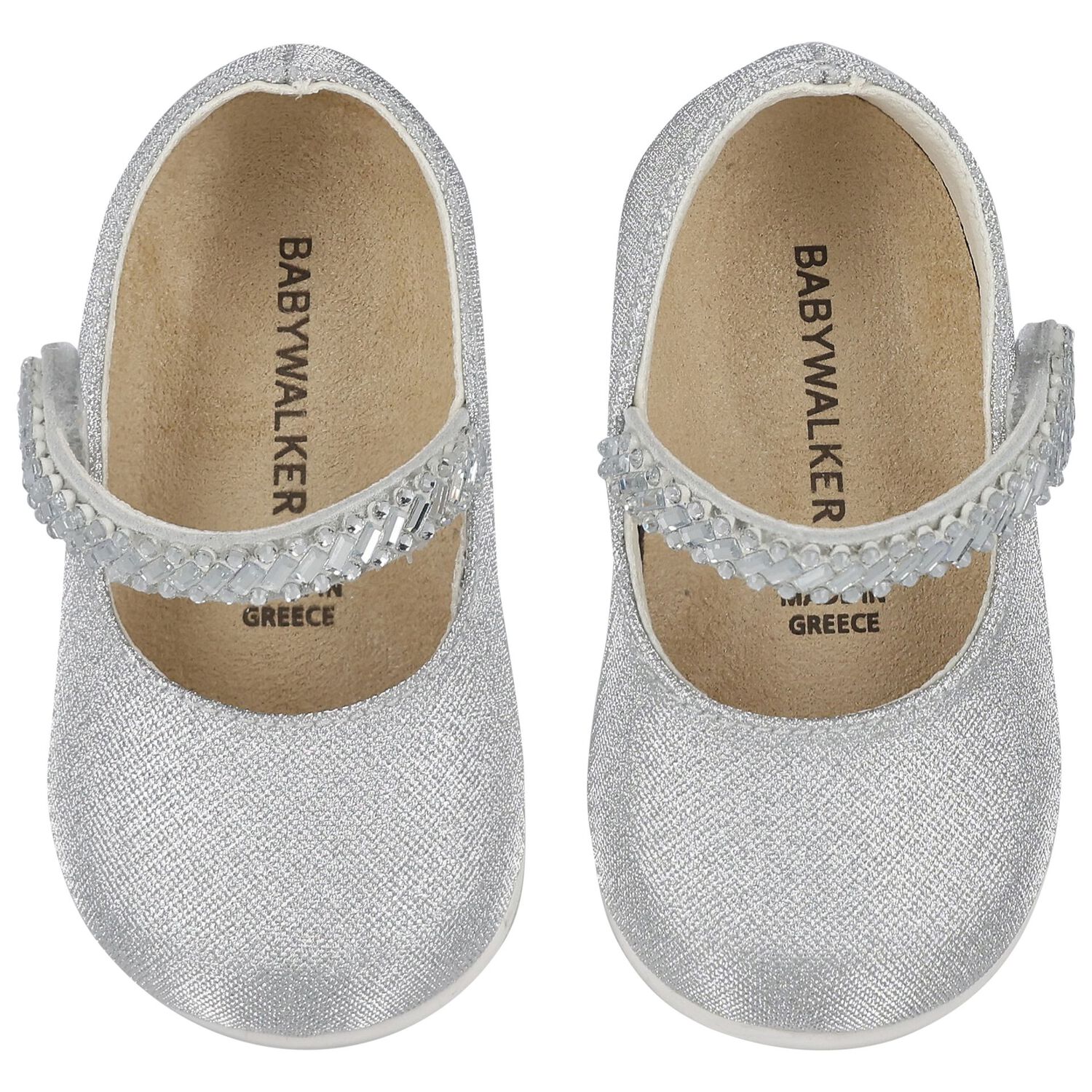 Baby Girls Silver Swarovski Crystal Shoes, 1, hi-res