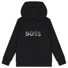 Boys Black Logo Hooded Top, 1, hi-res