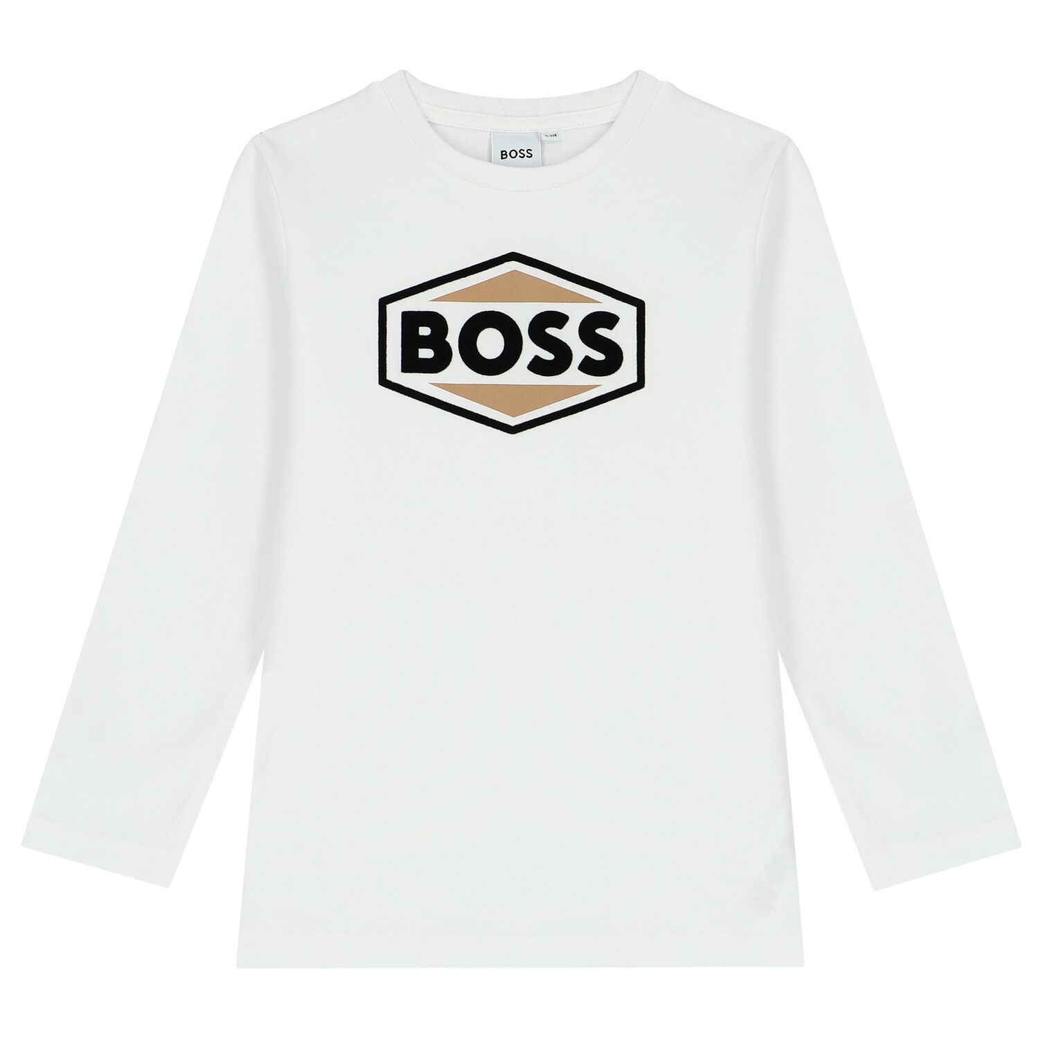 Boys White Logo Long Sleeve Top, 1, hi-res