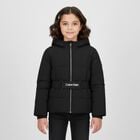 Girls Black Logo Padded Puffer Jacket, 1, hi-res