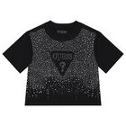 Girls Black Logo Diamante T-Shirt, 3, hi-res