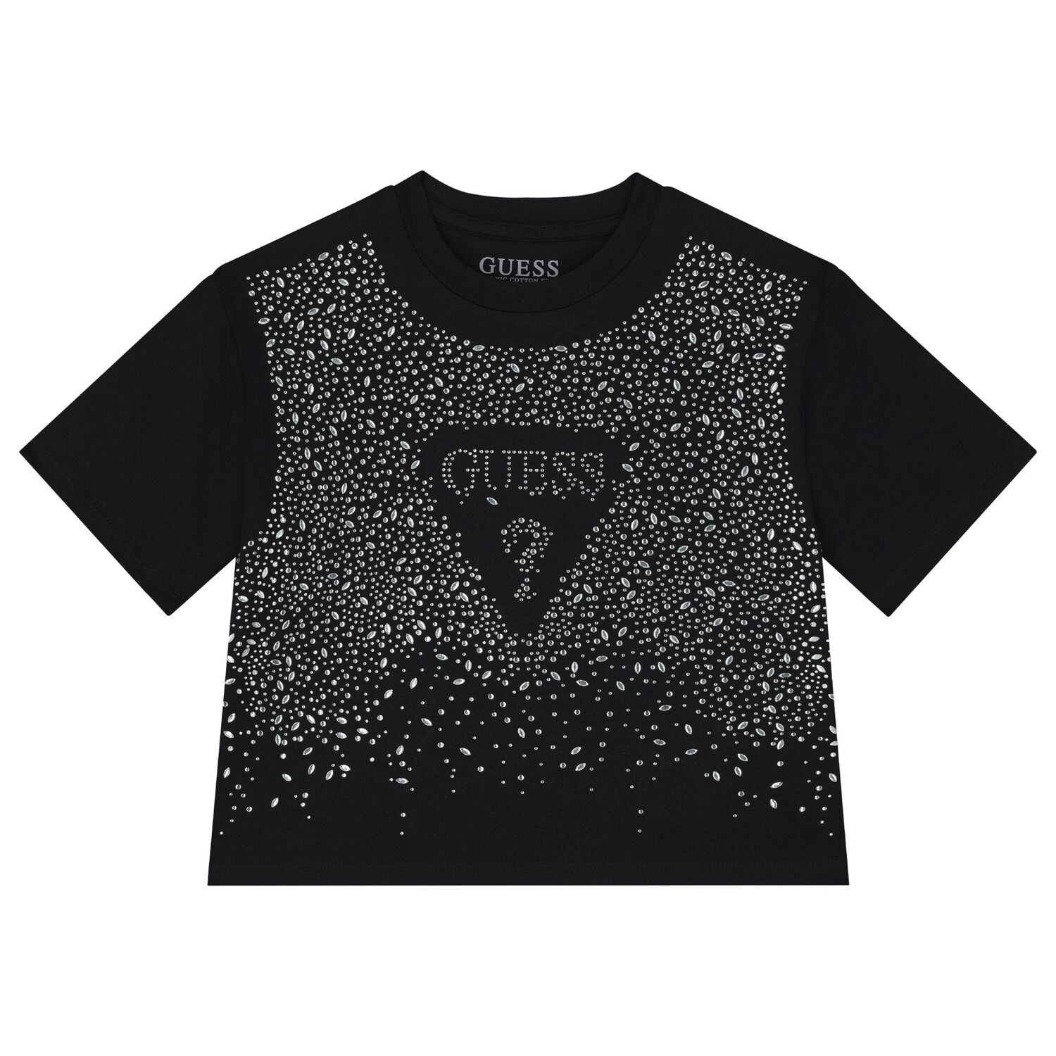 Girls Black Logo Diamante T-Shirt, 3, hi-res