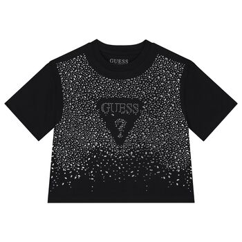 Girls Black Logo Diamante T-Shirt