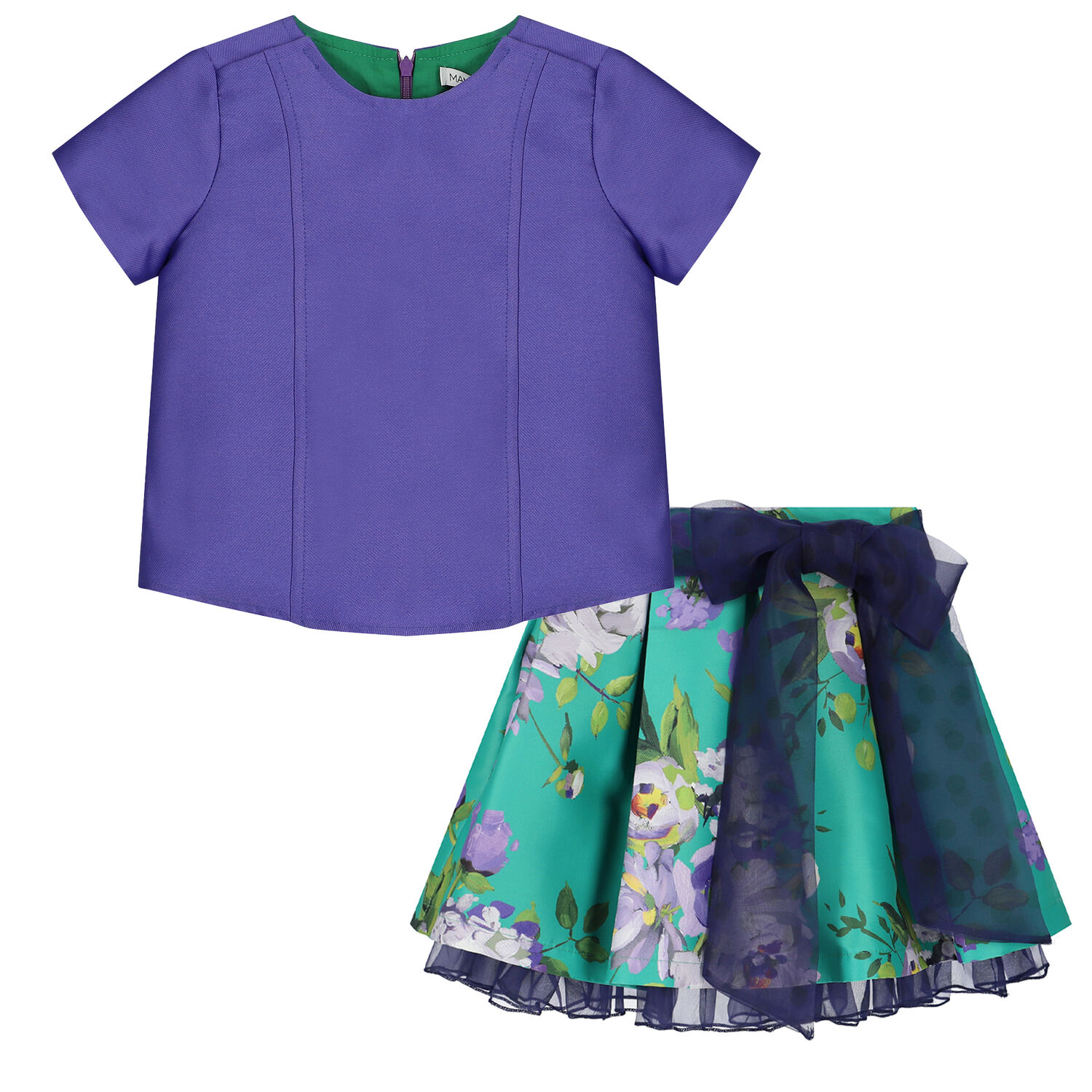 Girls Purple & Green Floral Skirt Set, 1, hi-res