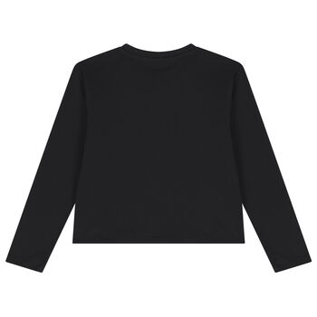 Girls Black Embellished Logo Long Sleeve Top
