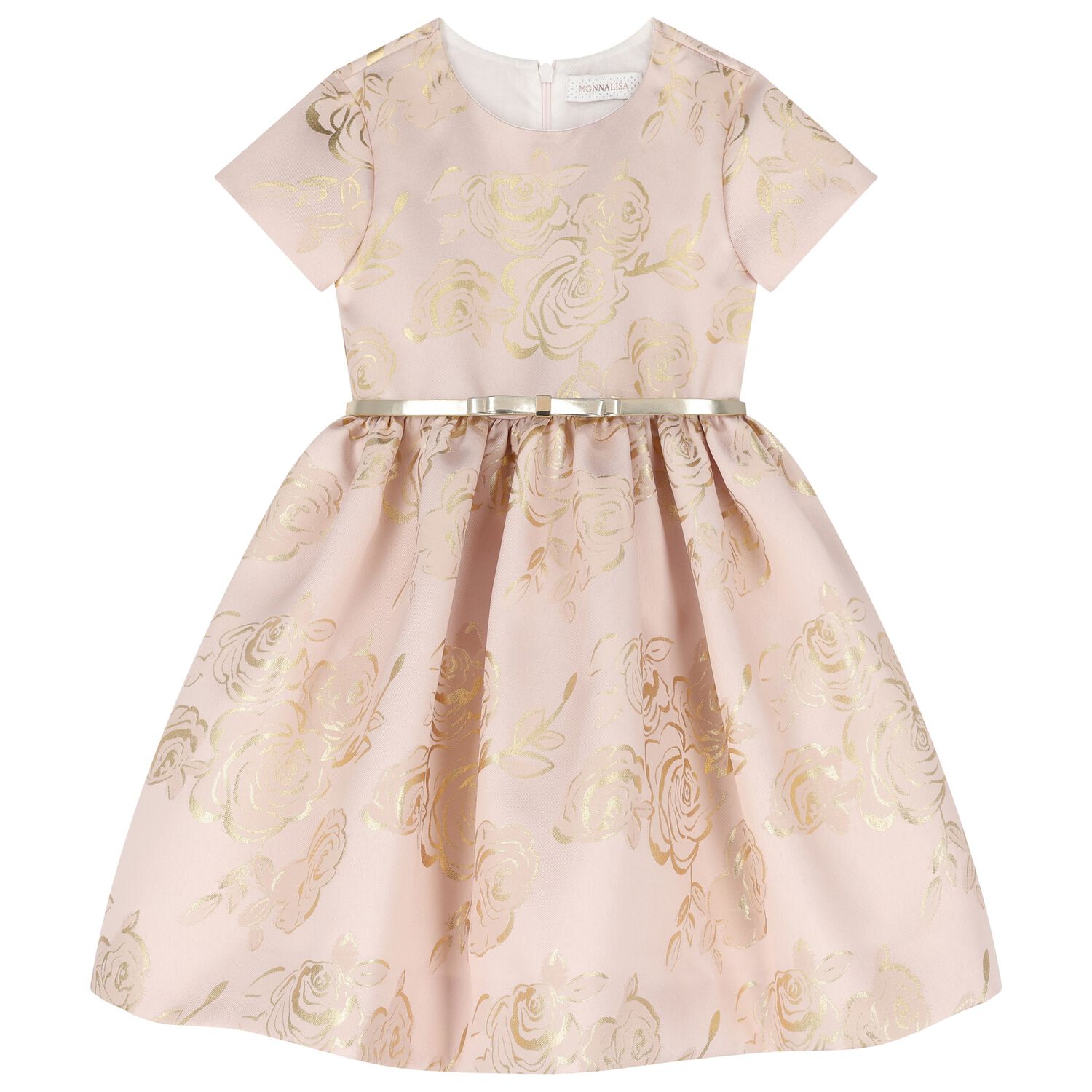 Girls Beige & Gold Rose Dress, 2, hi-res