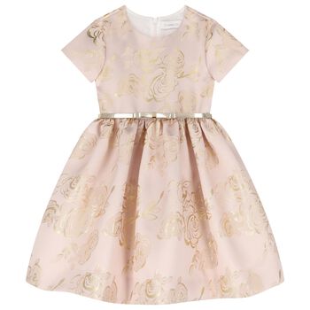 Girls Beige & Gold Rose Dress