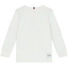 Boys White Logo Long Sleeve Top, 1, hi-res
