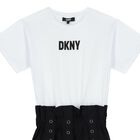 Girls White & Black Logo Dress, 1, hi-res