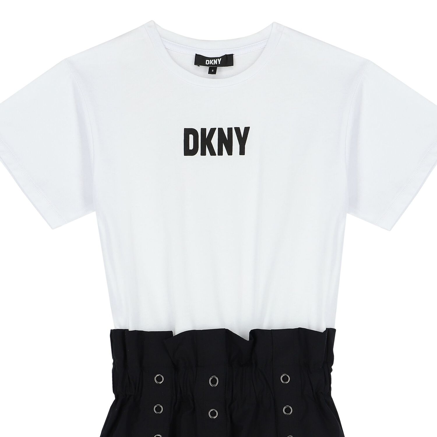Girls White & Black Logo Dress, 1, hi-res