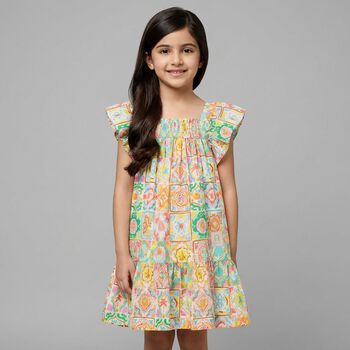 Girls Multi-Coloured Shirred Dress