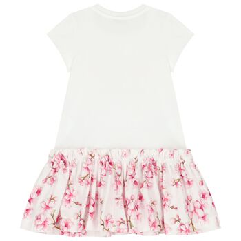Girls White & Pink Cherry Blossom Dress