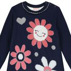 Girls Navy Blue Knit Embellished Dress, 1, hi-res