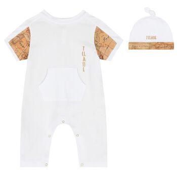 White & Beige Geo Map Romper Set