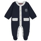 Baby Boys Navy Blue Logo Babygrow, 3, hi-res