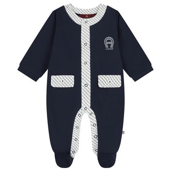 Baby Boys Navy Blue Logo Babygrow