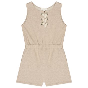 Girls Beige Ribbon Playsuit