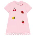 Girls Pink Logo & Bead Fruit Dress, 1, hi-res