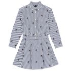 Girls White & Blue Polo Bear Striped Dress, 1, hi-res