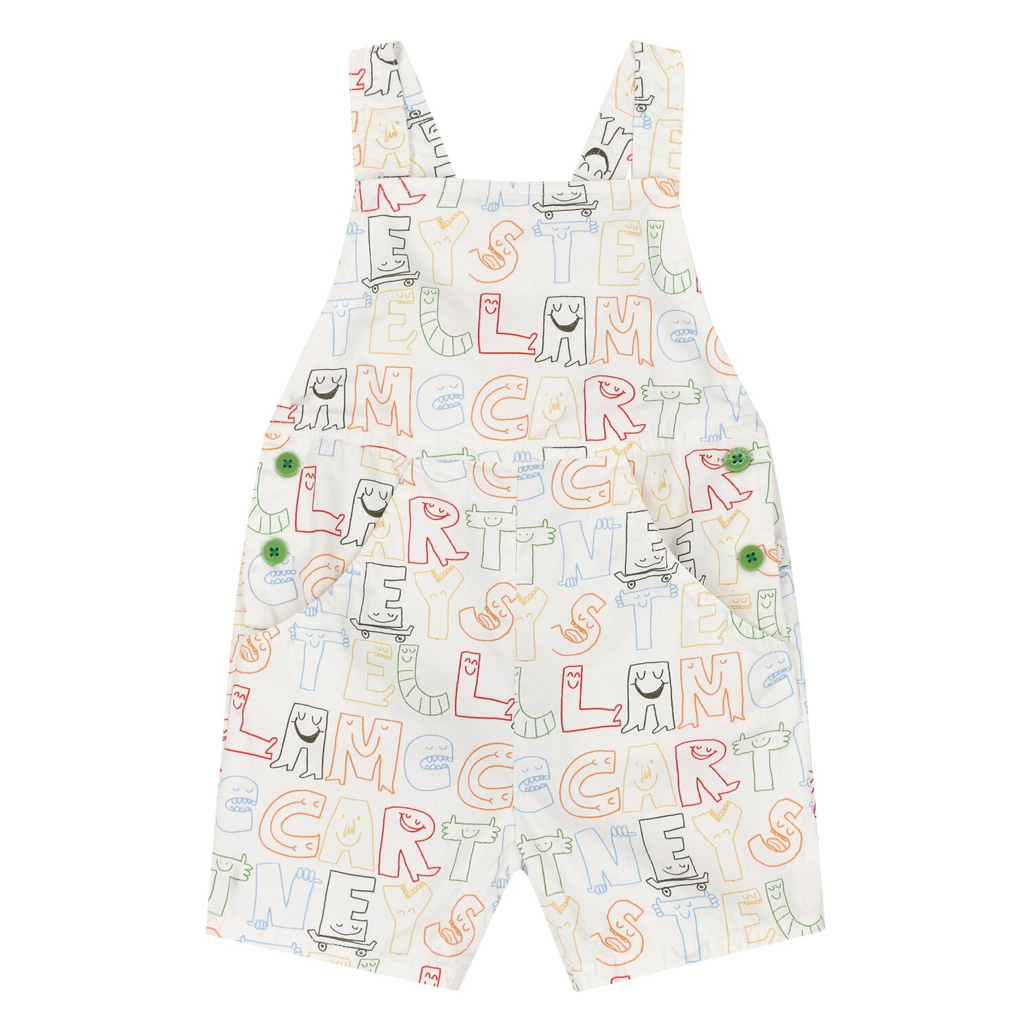 Younger Boys Ivory Cotton Dungaree, 1, hi-res