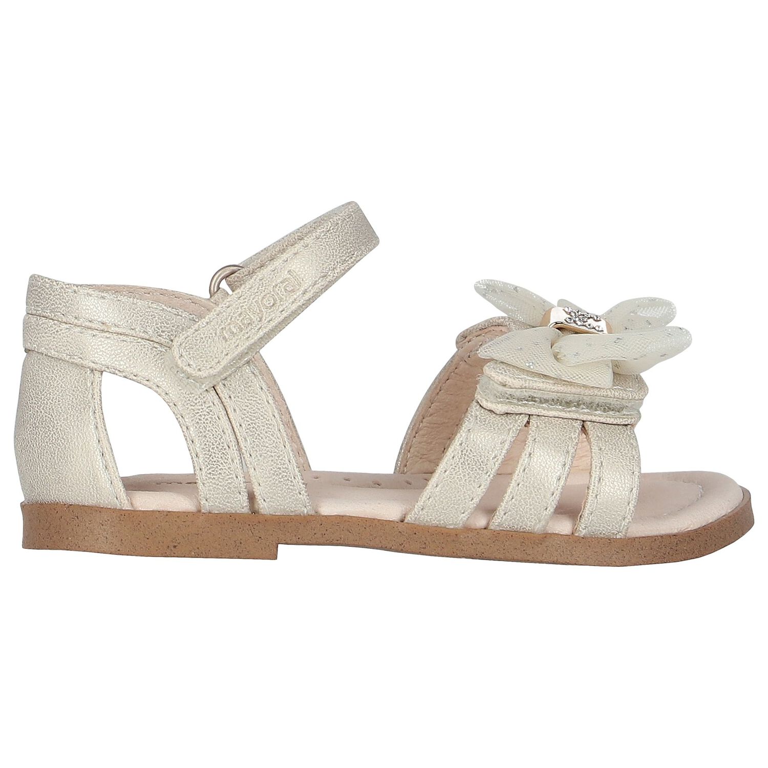 Younger Girls Gold Bow Sandals, 2, hi-res