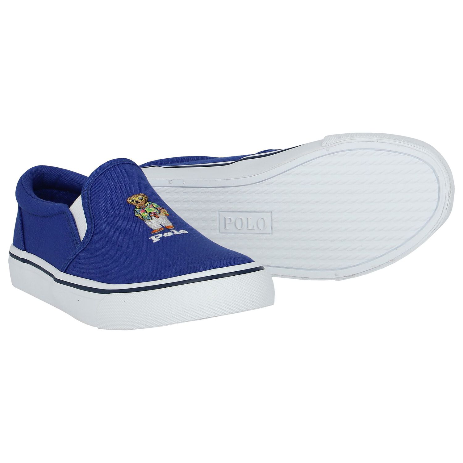 Boys Blue Polo Bear Slip-On Trainers, 1, hi-res