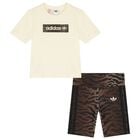 Girls Beige Logo Shorts Set, 1, hi-res