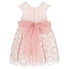 Girls Pink & White Embroidered Organza Dress, 1, hi-res
