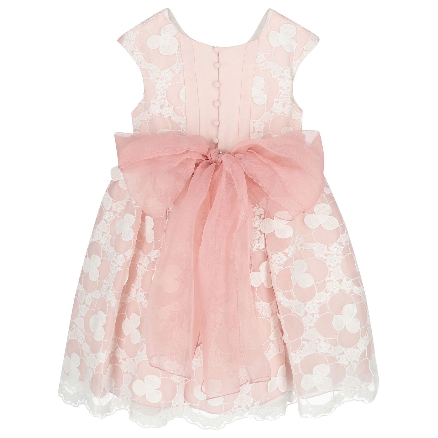 Girls Pink & White Embroidered Organza Dress, 1, hi-res