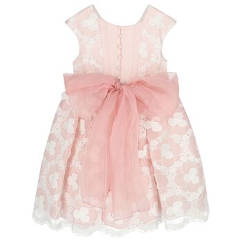Girls Pink & White Embroidered Organza Dress
