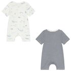 Baby Boys White & Navy Blue Rompers ( 2 Pack ), 2, hi-res