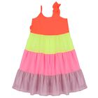 Girls Orange, Yellow & Pink Tiered Dress, 1, hi-res