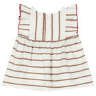 Baby Girls Ivory Striped Teddy Bear Dress, 1, hi-res