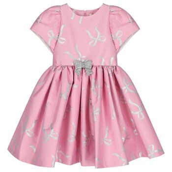 Girls Pink & Silver Bow Dress
