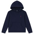 Boys Navy Blue Logo Hooded Top, 1, hi-res