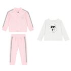 Girls Pink & White Logo Tracksuit Set, 1, hi-res