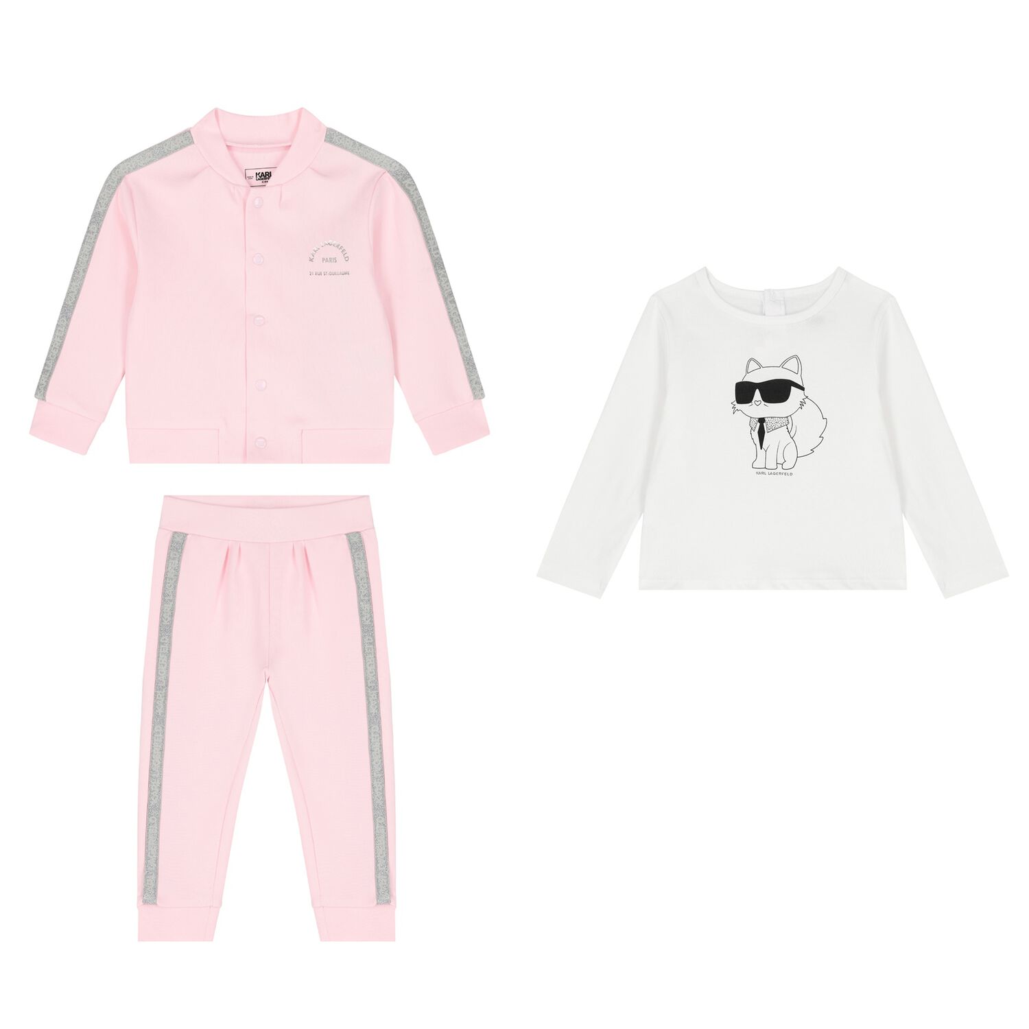 Girls Pink & White Logo Tracksuit Set, 1, hi-res image number null