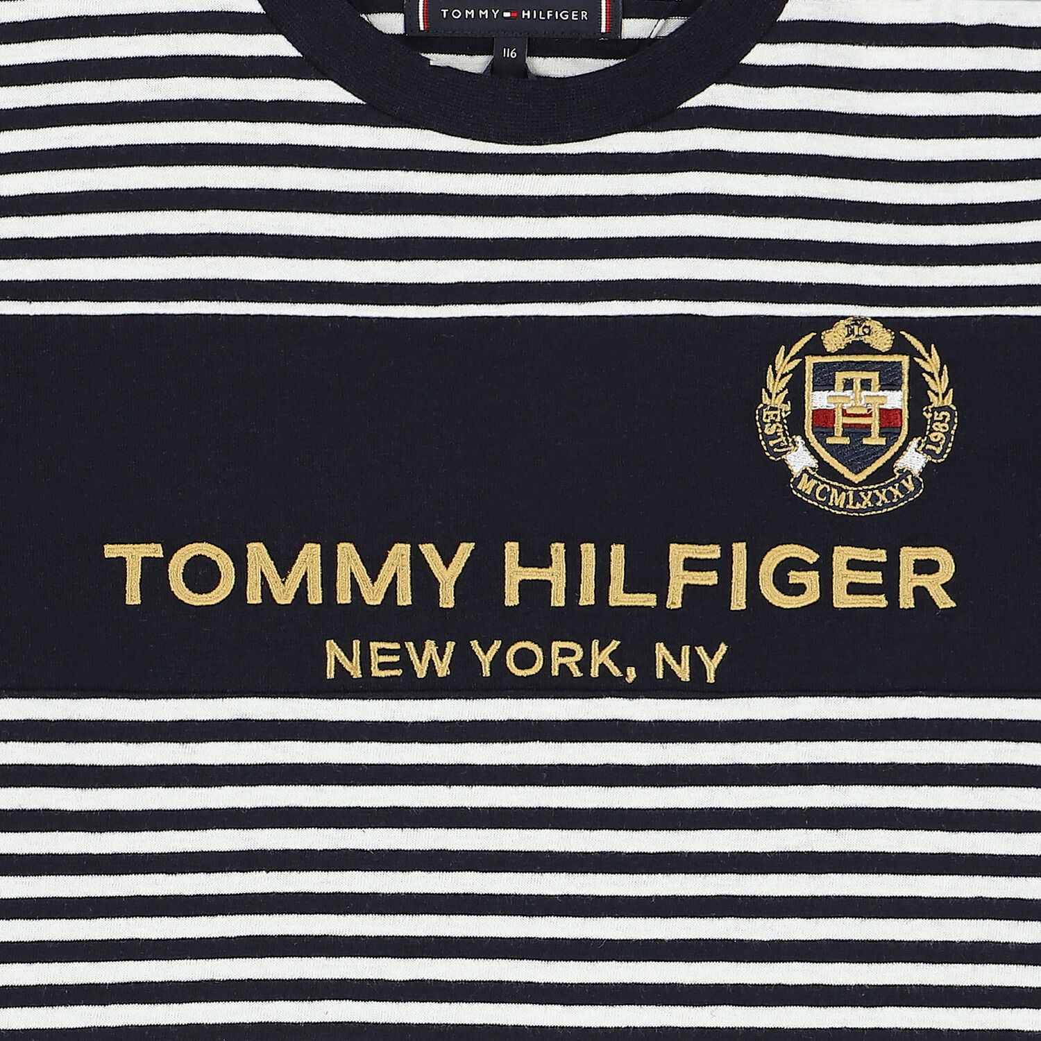 Boys Navy & White Logo Stripe T-Shirt, 1, hi-res
