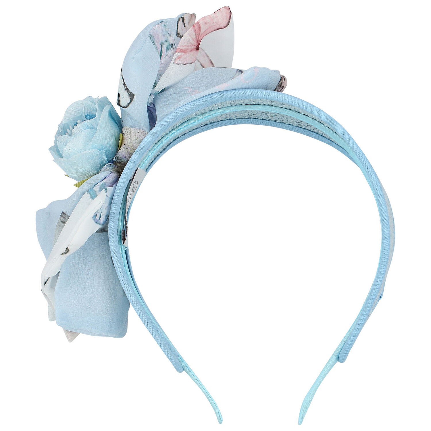 Girls Blue Wide Flower Headband, 1, hi-res