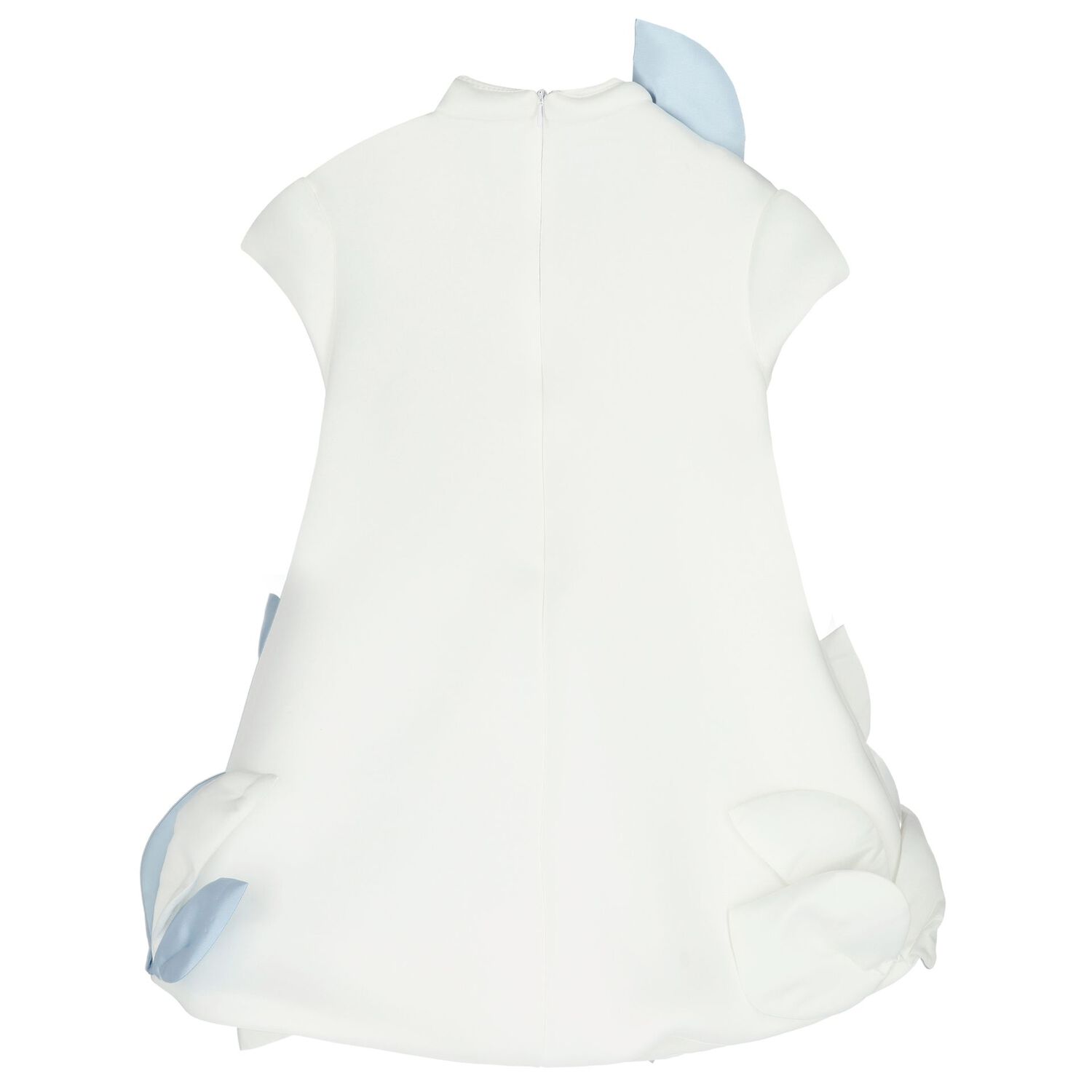 Girls White & Blue 3D Petal Dress, 1, hi-res
