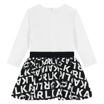 Younger Girls White & Black Choupette Logo Dress