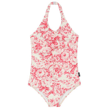 Girls Ivory & Pink Floral Swimsuit