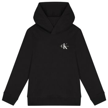Boys Black Logo Hooded Top