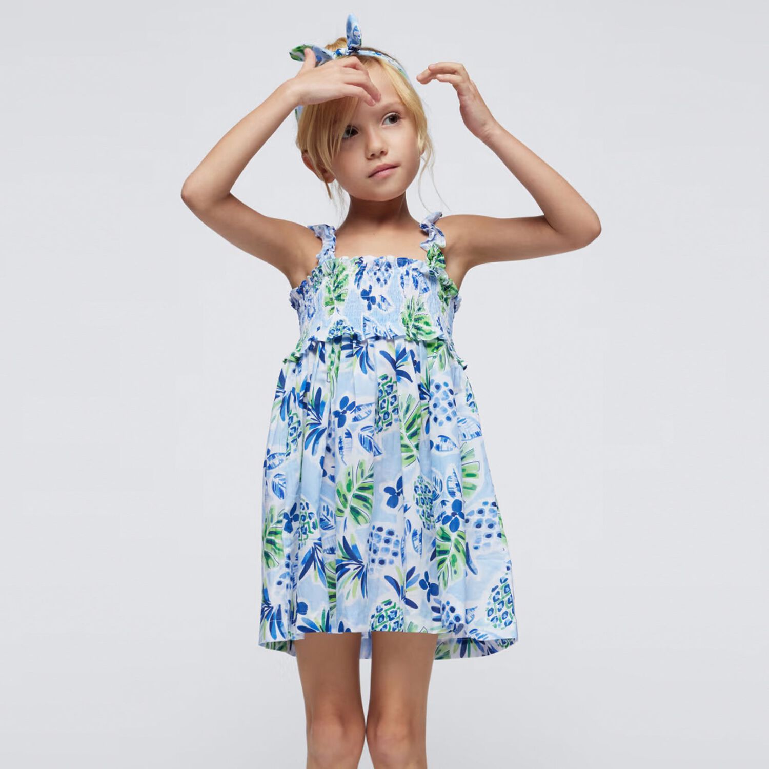 Girls Blue Pineapple Dress Set, 4, hi-res