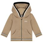 Younger Boys Beige Logo Hooded Zip Up Top, 2, hi-res