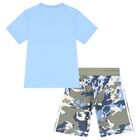 Blue & Grey Trefoil Logo Shorts Set, 1, hi-res