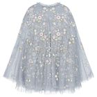 Girls Blue Floral Tulle Cape Dress, 1, hi-res