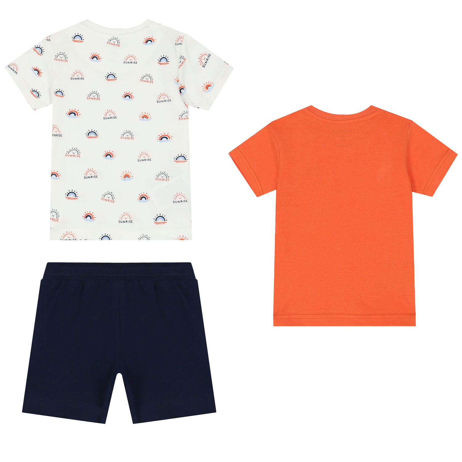 Younger Boys Orange, Navy & Ivory Shorts Set, 1, hi-res